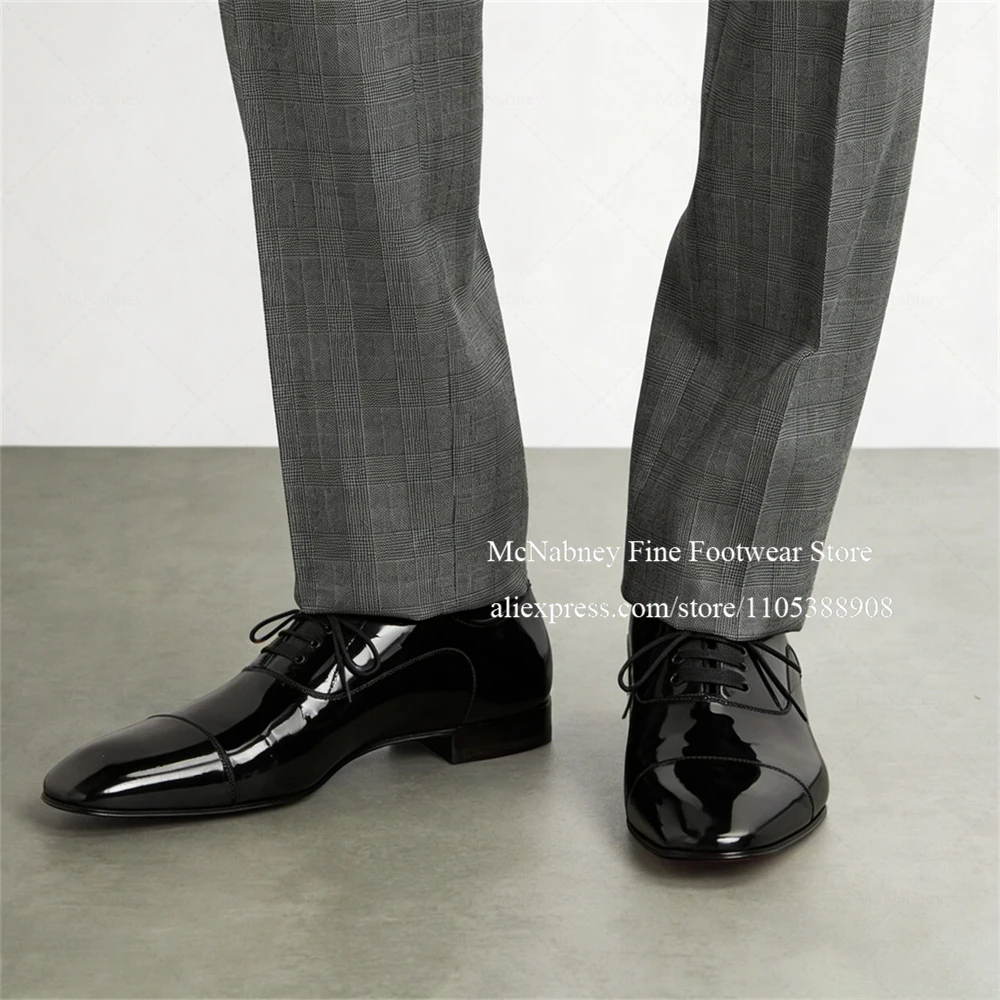 

Черные лакированные оксфорды на шнуровке для мужчин, офисные, нарядные, с острым носком, на низком каблуке, для свадьбы, весенние, большие размеры