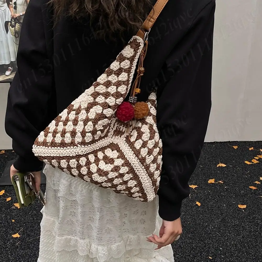 

Women Straw Woven Tote Bag Lightweight Knitted Handbag Weaving Hobo Shoulder Bags Shopping Travel Large Capacity Underarm Pouch