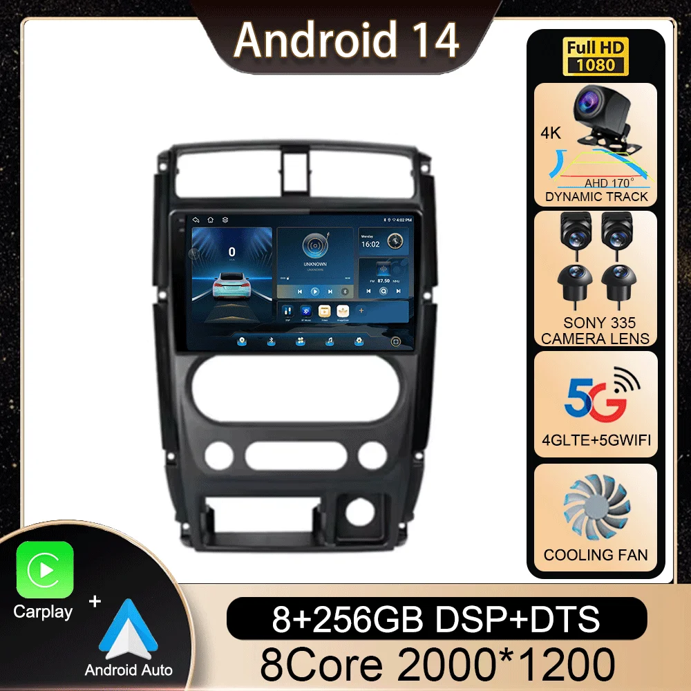 Android 14 Car Radio Carplay Auto Multimedia Video Player For Suzuki Jimny 3 2005-2019 RDS 4G 2din GPS Navigatio 360 Camera QLED