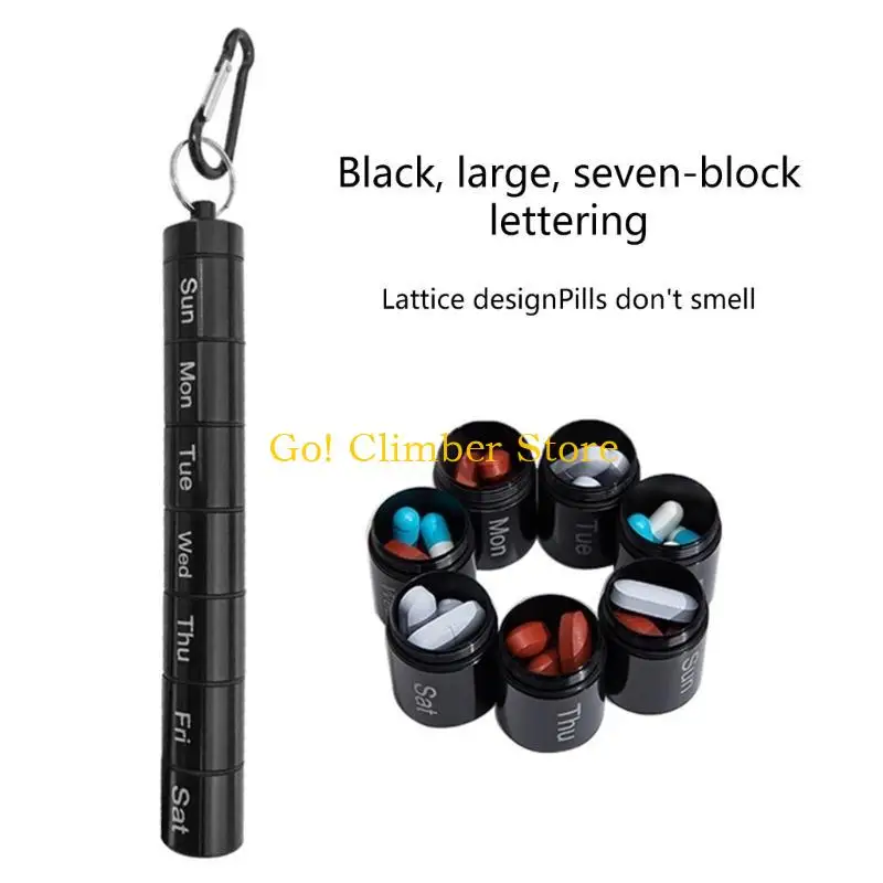 Q84C 2pcs Aluminum Alloy Pills Box Weekly Keyring Pills Holder Medication Case