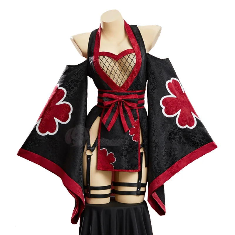 Disfraz de Anime Akatsuki para mujer, Kimono tradicional japonés Sexy, vestido corto, conjunto de calcetines con cinturón, ropa para fiesta de Carnaval y Halloween