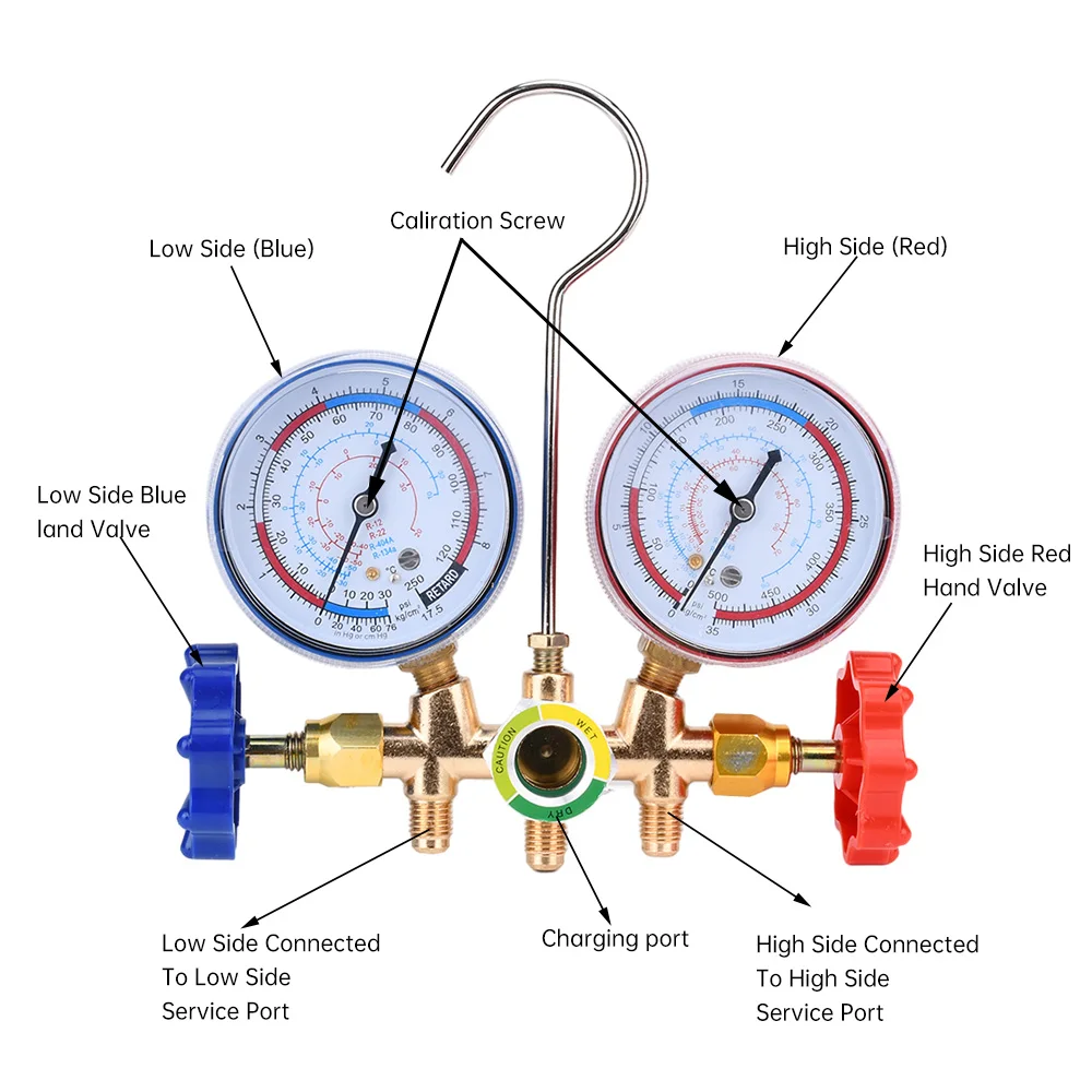 R12 R22 R404A R134A Manometro Aria Condizionata Con Tubo/Gancio Diagnostico Misuratore Collettore Set Servizio di Ricarica per Refrigerazione