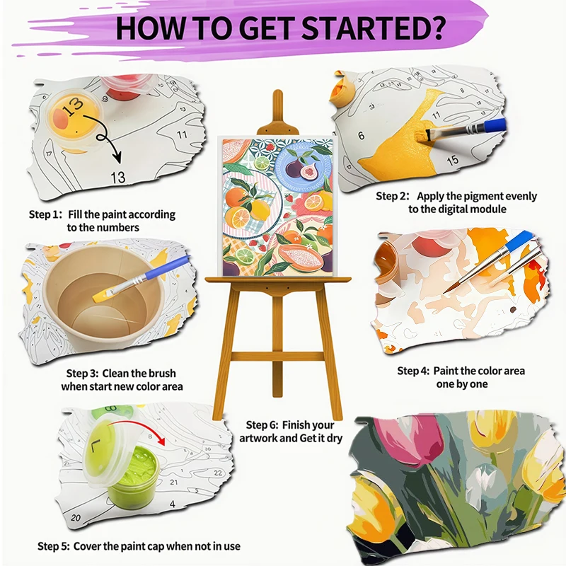 1PCS Assorted Fruits on the Table   DIY Acrylic Digital Painting Kit For Beginners Home Wall Decor Frame Not Included