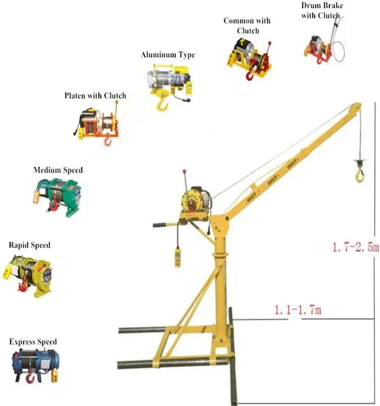 200kg 2Ton pickup mobile lifting tools portable crane Outdoor 360 degree rotating crane electric hoist crane