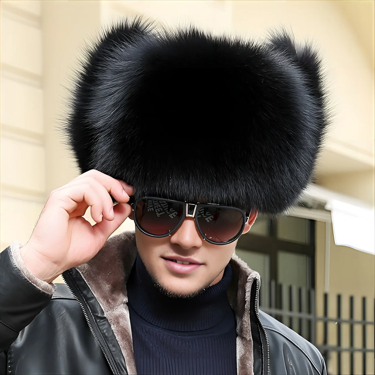 New Genuine Silver Fox Fur Winter Hats Men Real Raccoon Fur Lei Feng Cap for Russian Keep Warm Bomber Leather Hats