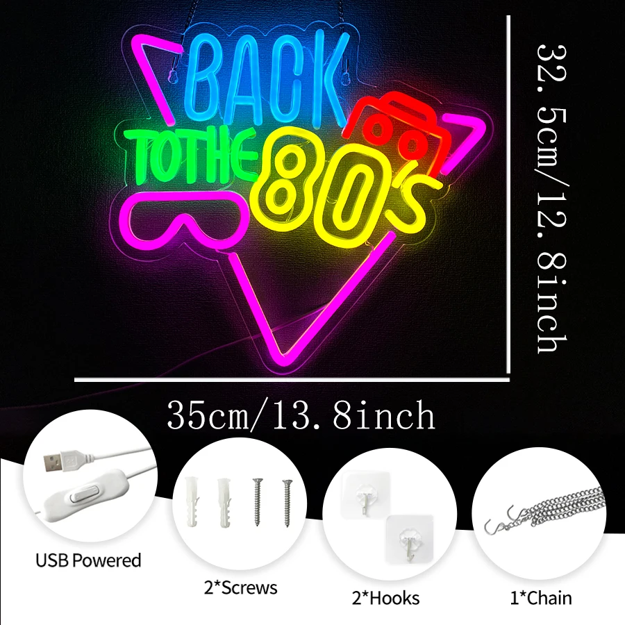 Back to The 80's Neon Sign for Wall Decor,Vintage Decor Music Background LED Neon Signs for Bedroom,Bar,Club,Birthday Gifts view 3