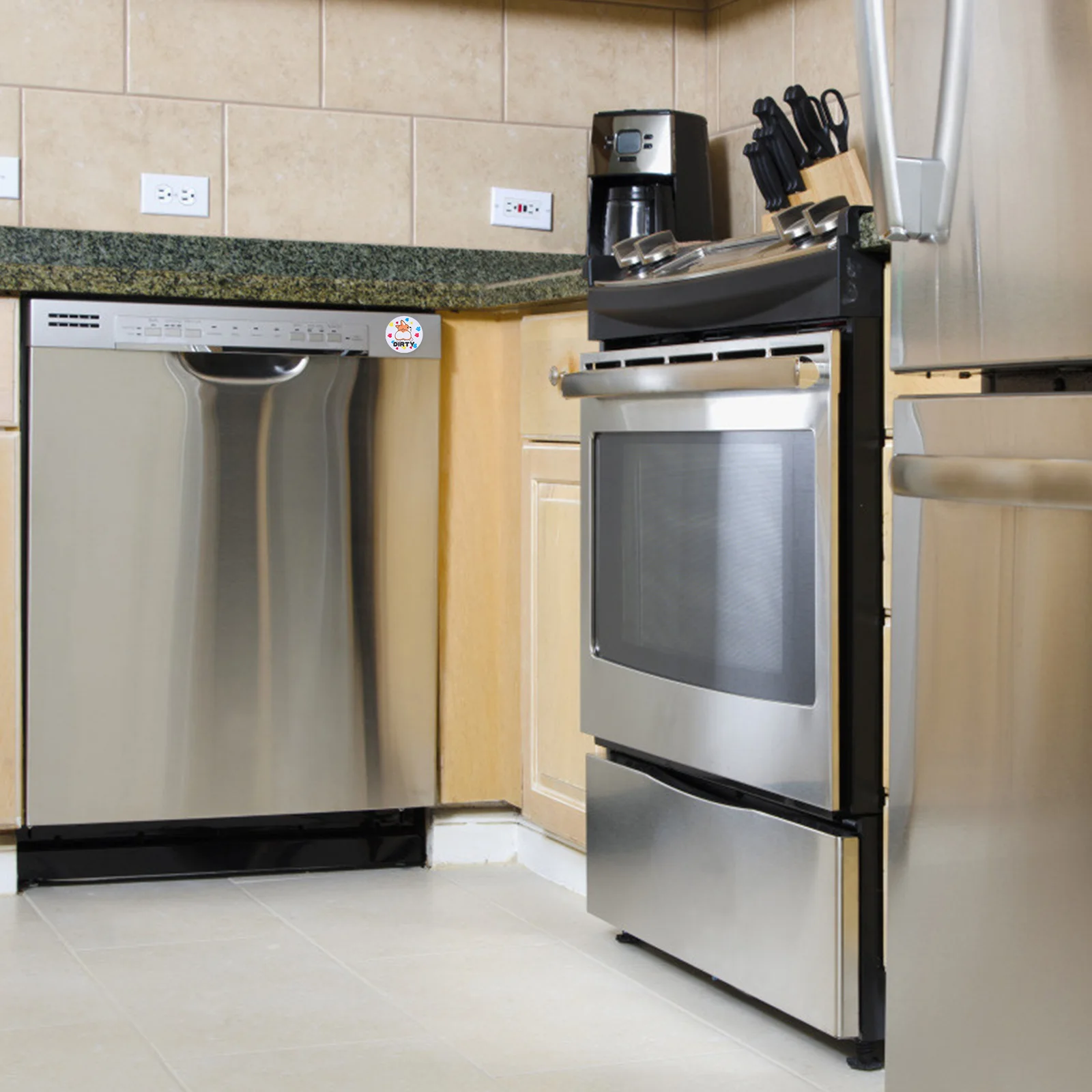 Magnetic Clean Dirty Dishwasher Sign Flip Indicator with Cartoon Pattern Hold for Kitchen Laundry Washer Dryer Double