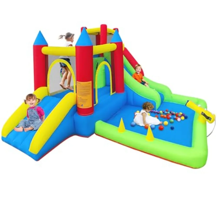 

9-in-1 Bounce House Ages 3-6 Inflatable Bouncy Castle with Dual Slides Trampoline Climbing Wall Ball Pit Play Cannon for Indoor
