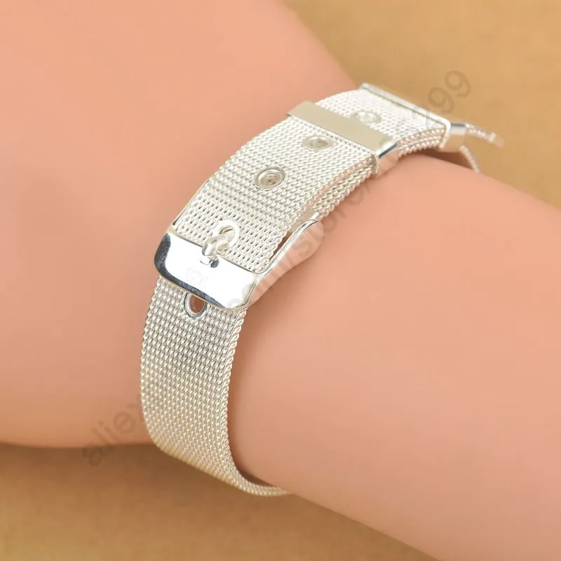 Fashionable Belt Design Pure 925 Sterling Silver Color Fine Jewelry Bracelet Top Quality 2 Size Options For Woman Man