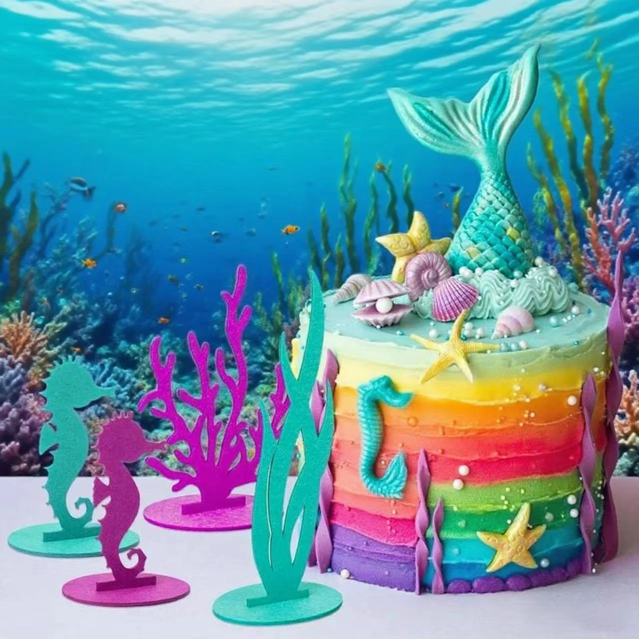 12 stücke Kleine Meerjungfrau Thema Party Dekoration DIY Filz Korallen Tisch Ornament Unter dem Meer Mädchen Geburtstag Partei Liefert Baby dusche