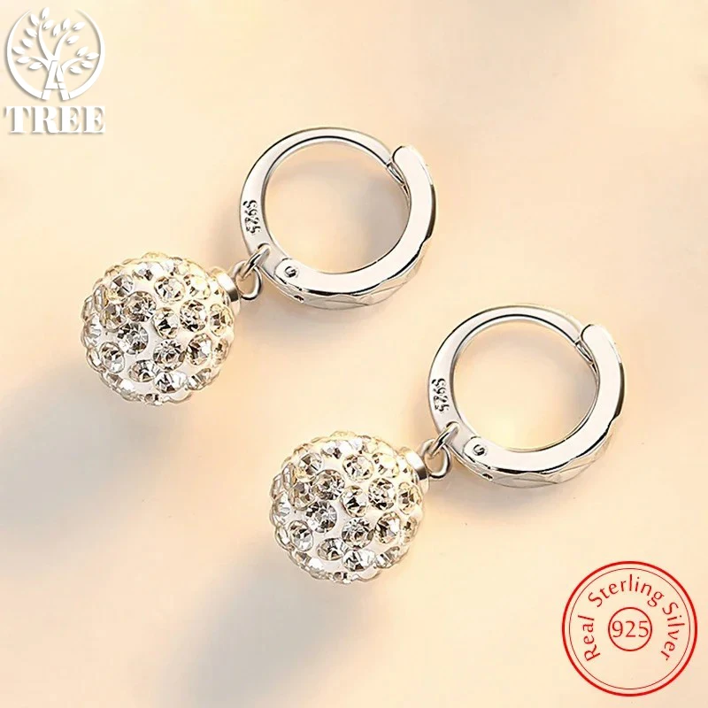 

ALITREE 925 Sterling Silver New Crystal Zircon Shambhala Beads Drop Earrings Lady's Fashion Charm Party Wedding Jewelry Gift