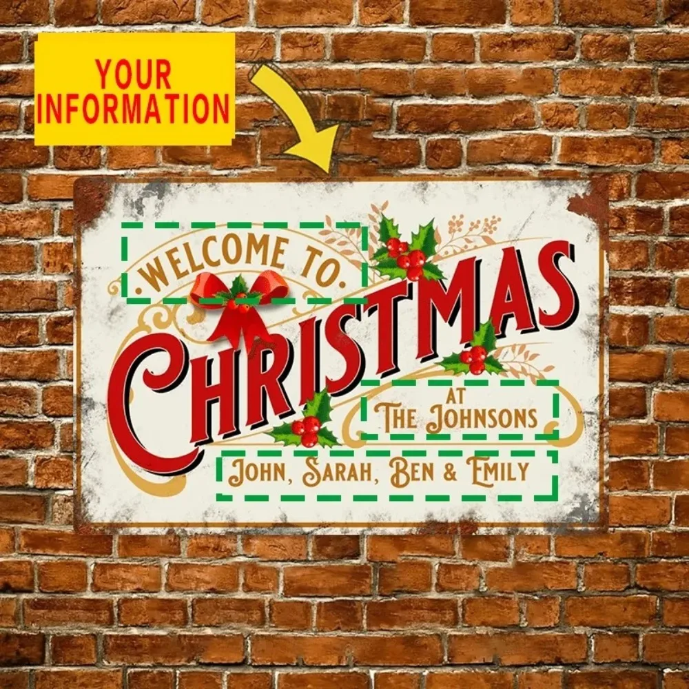 Customizable Christmas Metal Sign 2D Flat, Waterproof Personalized Name Wall Plaque Decor - view 2