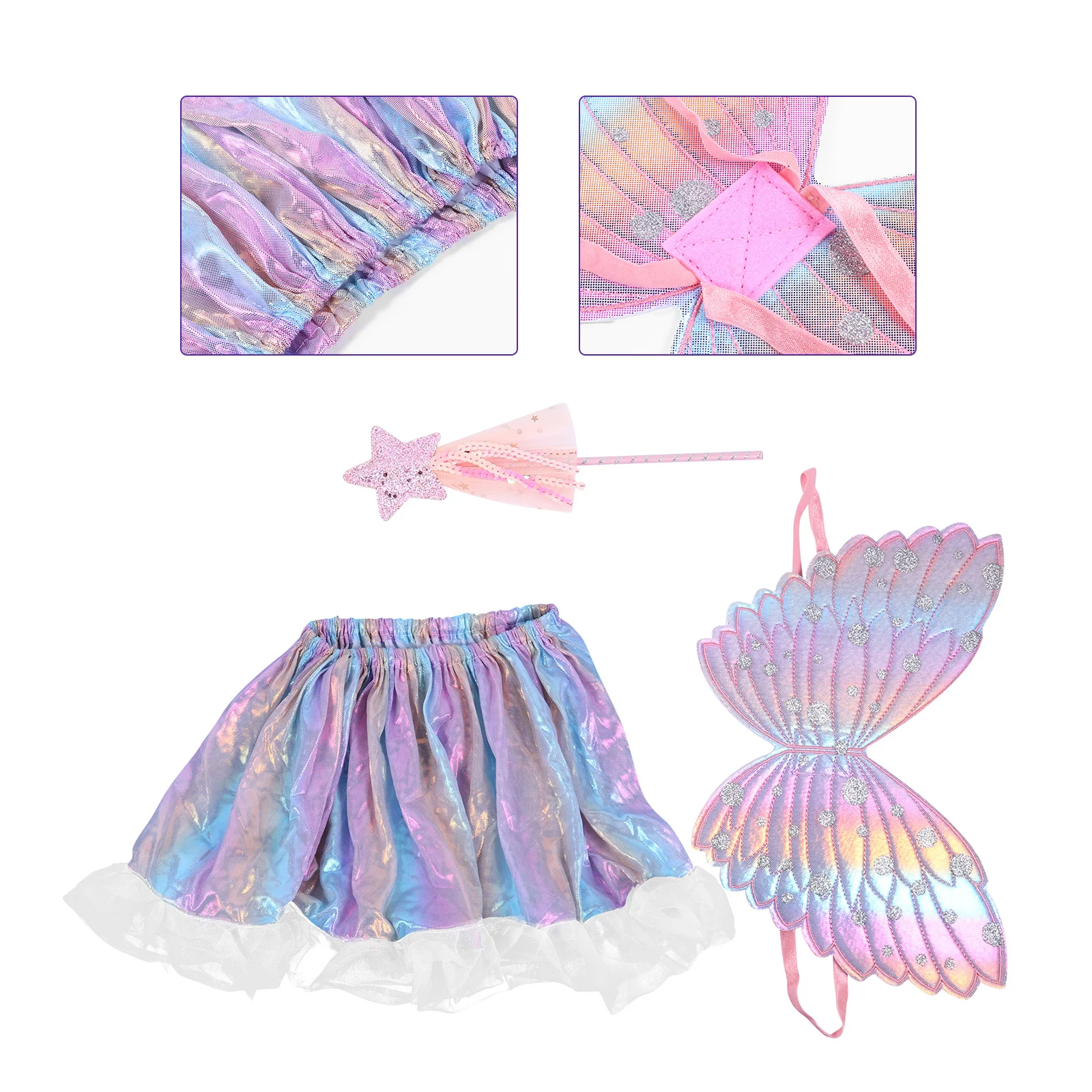 ชุดปีกนางฟ้าสำหรับเด็ก 1 ชุด พร้อมไม้กายสิทธิ์ กระโปรง และอุปกรณ์เสริม เหมาะสำหรับงานแฟนซี ปาร์ตี้ และการแสดงบนเวที