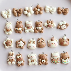 10Pcs Resin Glossy Milk Tea Color Cute Little Rabbit Cat Bear Charms Lovely Animals Flowers Star Pendants for DIY Jewelry Making