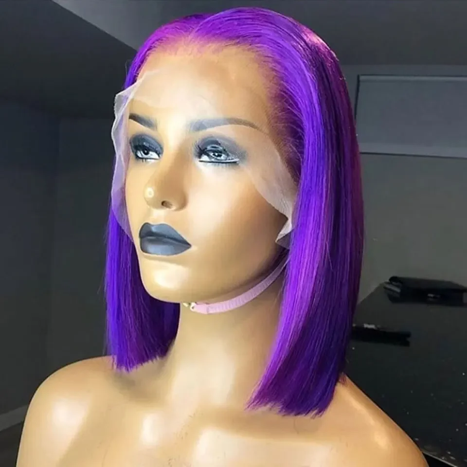 Frontal de encaje transparente multicolor 13x4 ﻿   Peluca corta Bob 180% Densidad Peluca 100% de calidad como compañero, la belleza nunca se desvanece