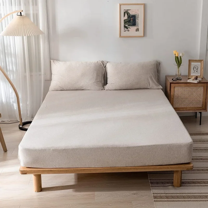 100% Cotton Yarn-dyed Jersey Fabric Fitted Sheet With Elastic Around Mattress Protect Super Soft Flat Sheet Straight Corner