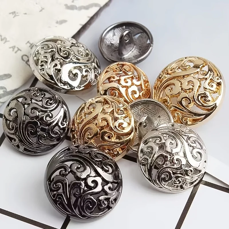 10 Retro Hollowed Out Metal Buttons, Suitable for Sewing - Multiple Sizes 15/25mm, Ideal for DIY Shirts, Jackets, and Outerwear