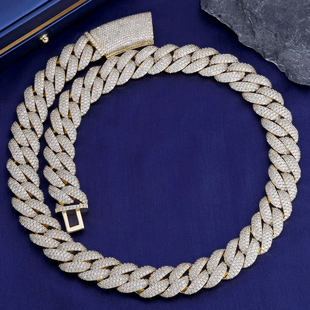 

Hip Hop New High-Quality BrassCubic Zirconia 18mm Cuban Chain 18k Gold-Plated High-end Jewelry Men's Christmas Gift