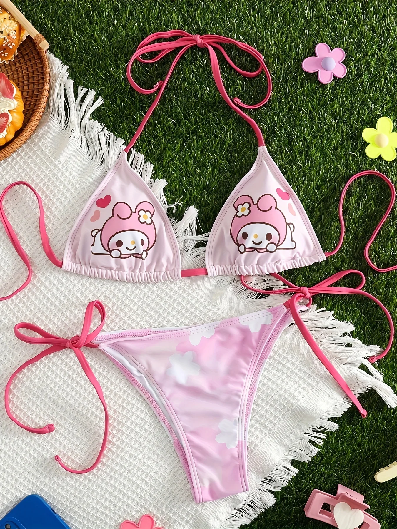 

Melody Bikini for Women Cute Cartoon Triangle Bikini Set Tie Side Swimwear Summer Beach Swimsuit