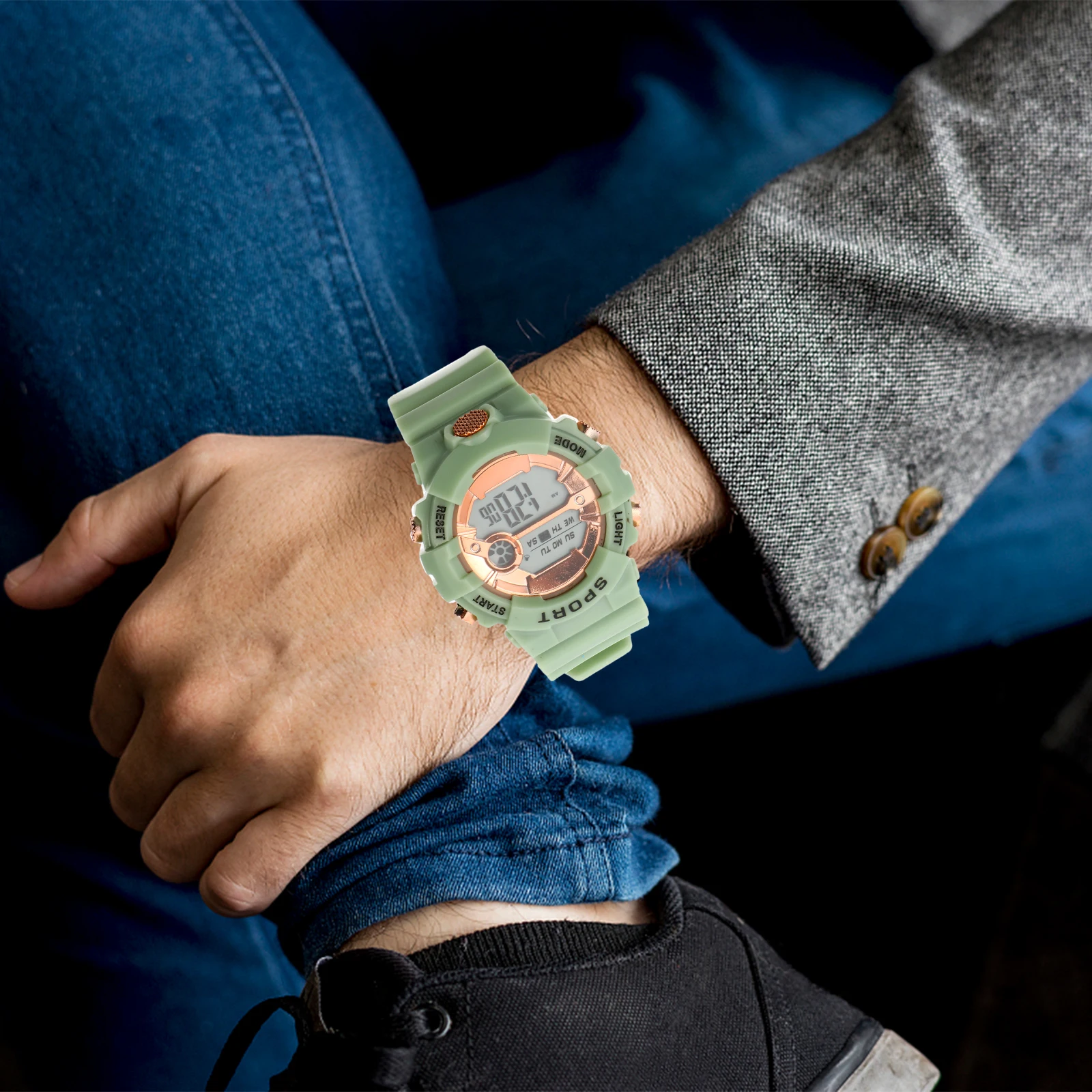 

Multi Functional Waterproof Digital Luminous Watch for Men Students Large Screen Backlight Night Use Durable PVC B