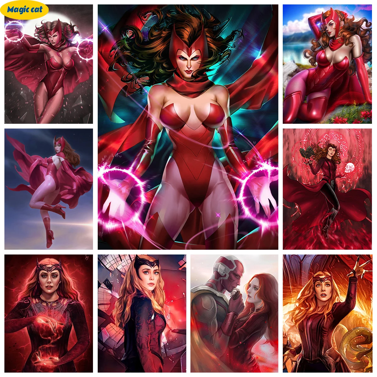 

Scarlet Witch Diamond Painting Wanda Maximoff Hand 5D Diamond Embroidery Full Drill Cross Stitch Mosaic Wall Stickers Room Decor