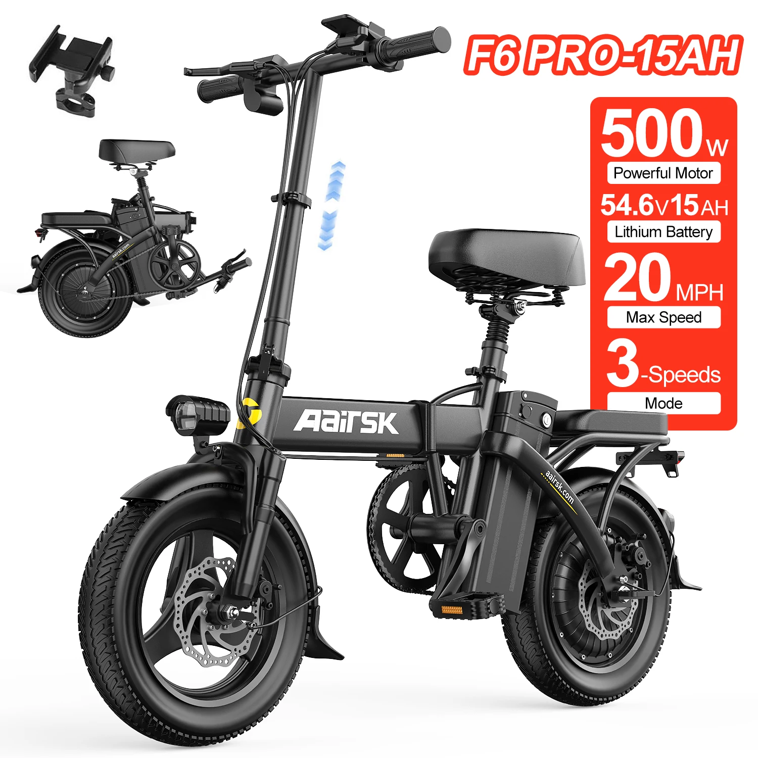 

Adult Electric Bicycle 500W Motor Removable 54.6V 15AH Battery Top Speed 20M RNH 3 Speed Modes 14' X 2.15' Tubeless