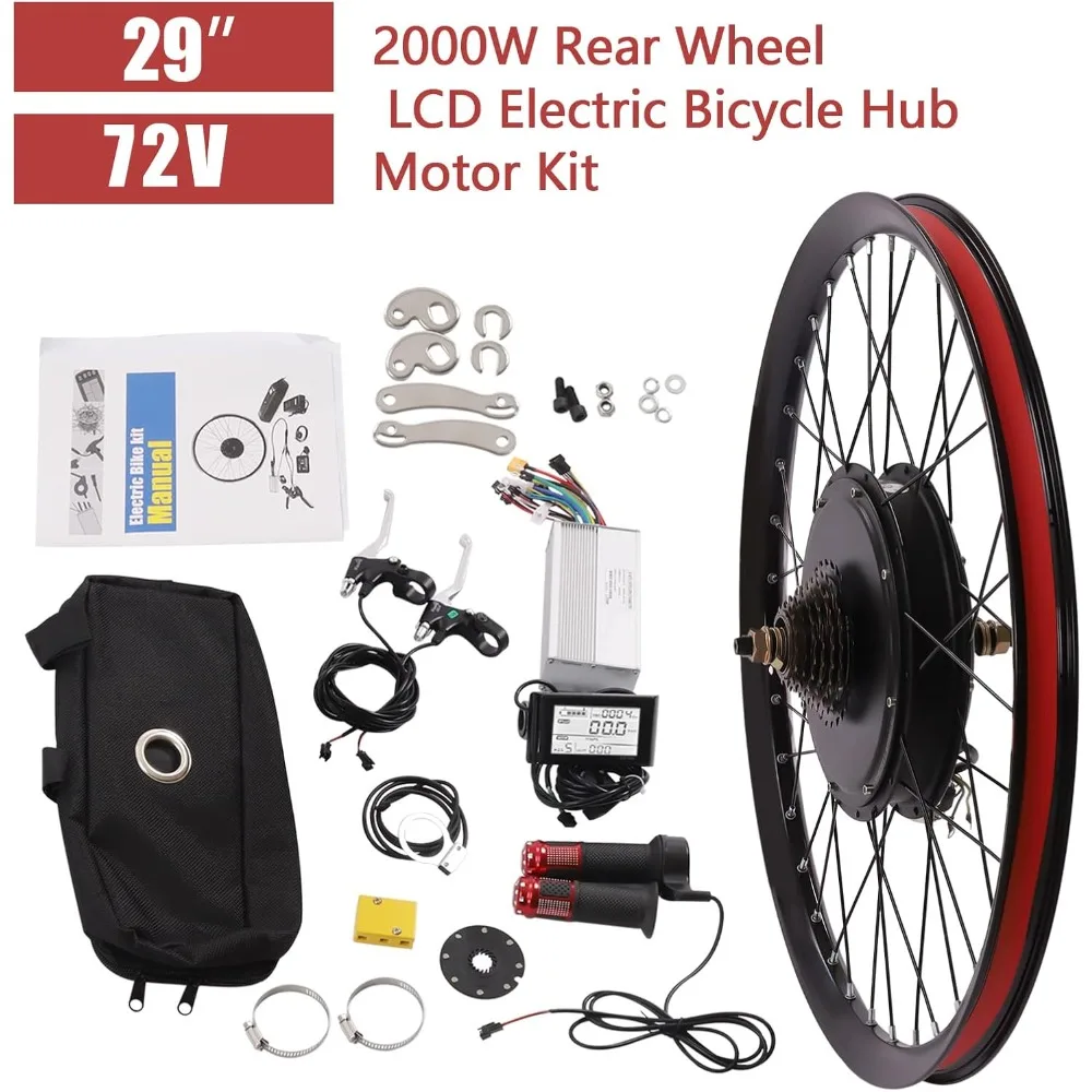 

Electric Bicycle Kit 72V 2000W E-Bike Rear Wheel Hub Motor with Mutifunction LCD Display & Pedal Assistant Sensor