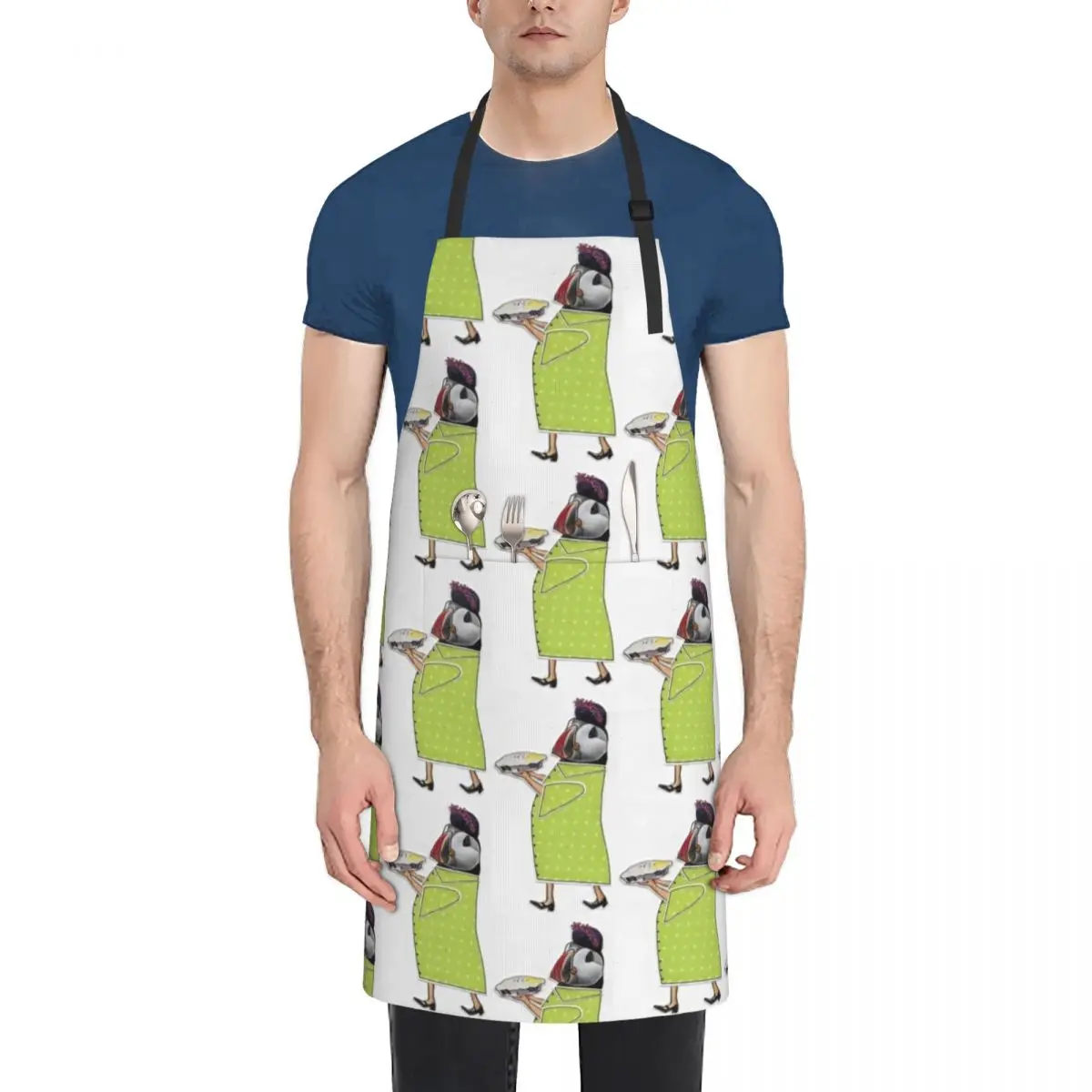 

Puffin with Pie Apron Kitchens Woman christmas kitchen cloths with pockets Apron