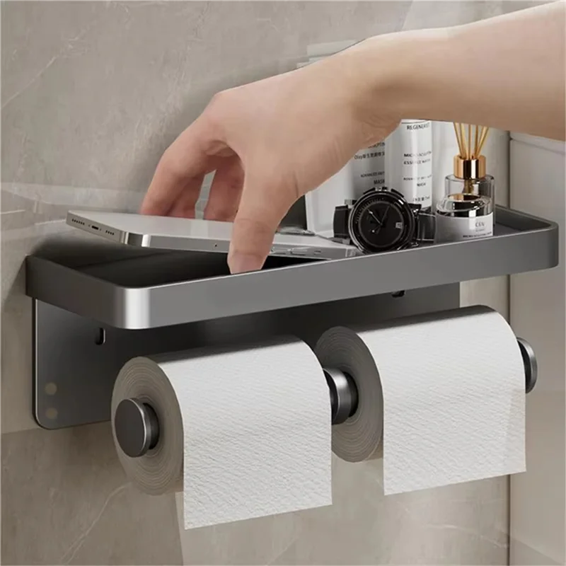 ABRE-soporte de papel higiénico de aleación de aluminio montado en la pared, soporte de papel higiénico, accesorios de baño, color negro
