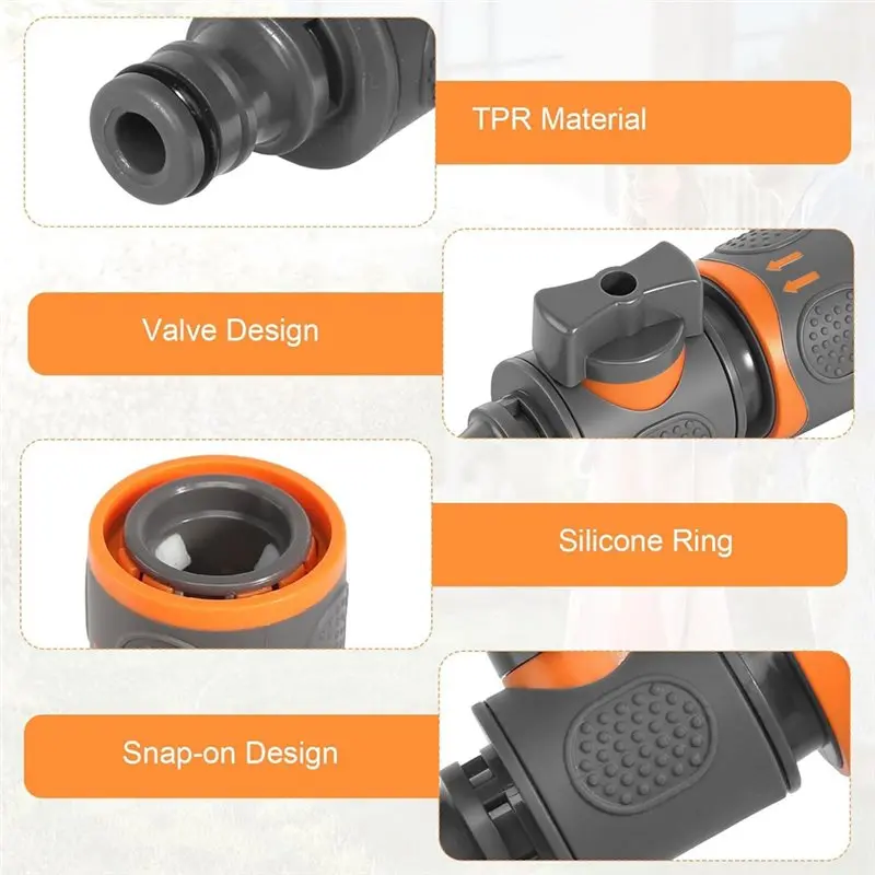 A25F-Hose Coupling Adaptor With Control Valve 6PCS Garden Hose Connector Quick Release In Line Shut Off Valve Hose Pipe