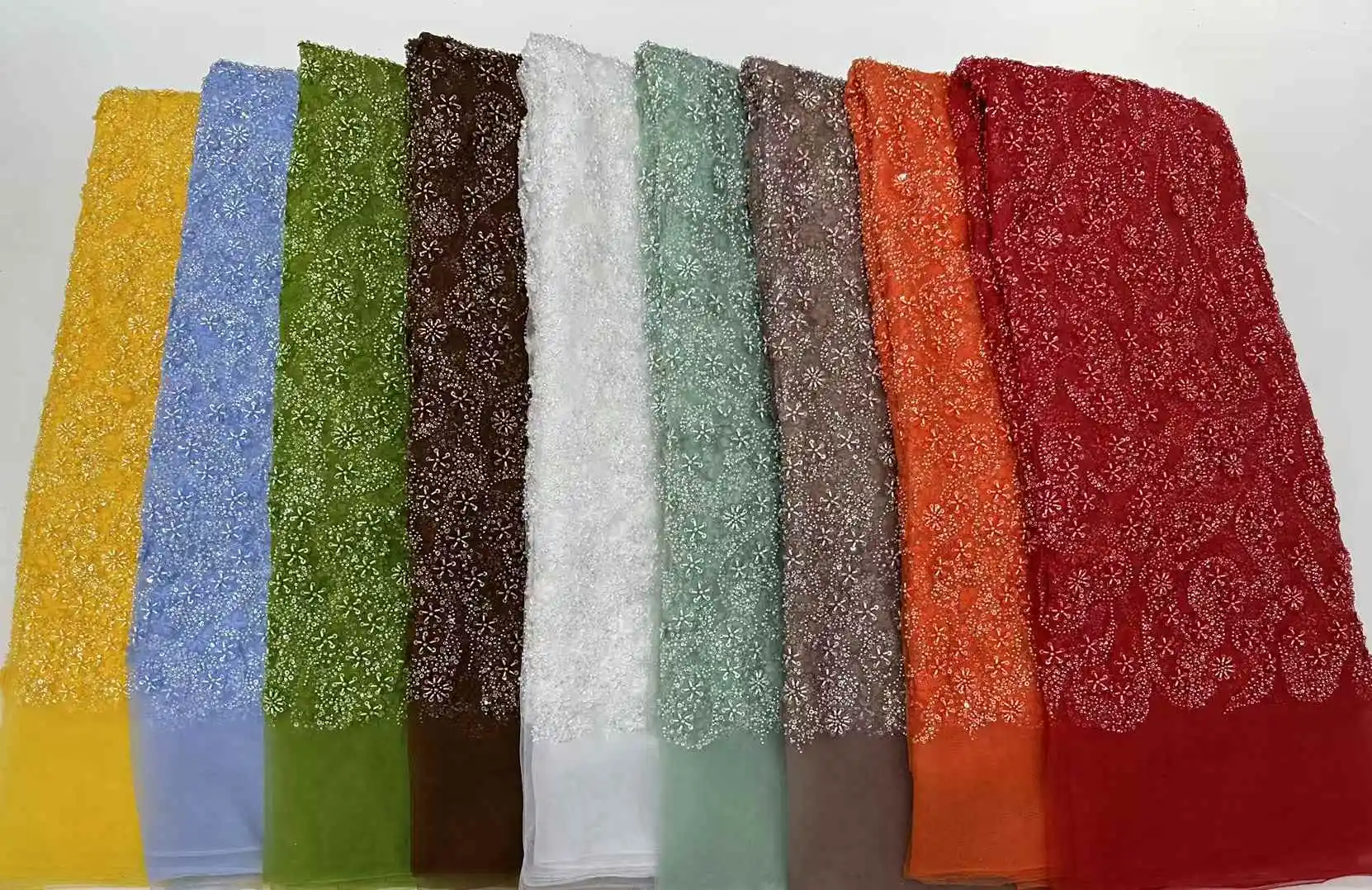 Latest French Tulle Beaded Sequins Lace Fabric 5 Yards 2025 High Quality Nigerian African Lace Fabrics For Wedding Party