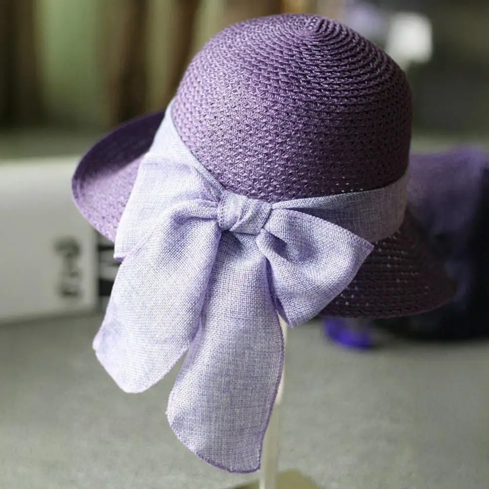Summer Straw Hat Stylish Women's Beach Hat with Large Brim Sun Protection Elegant Lace-up Bowknot Detail for Daily for Women