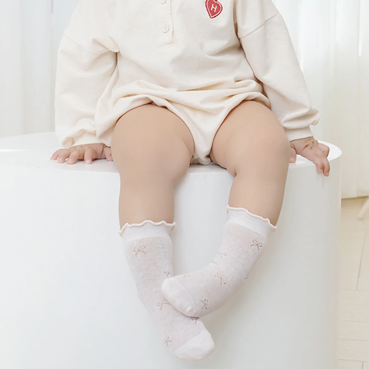 Print Bow Baby Mesh Socks Thin Breathable Newborn Cotton Sock 0-3Year Boys Girls Mid Tube Socks Princess Ruffle Brim Calf Socks