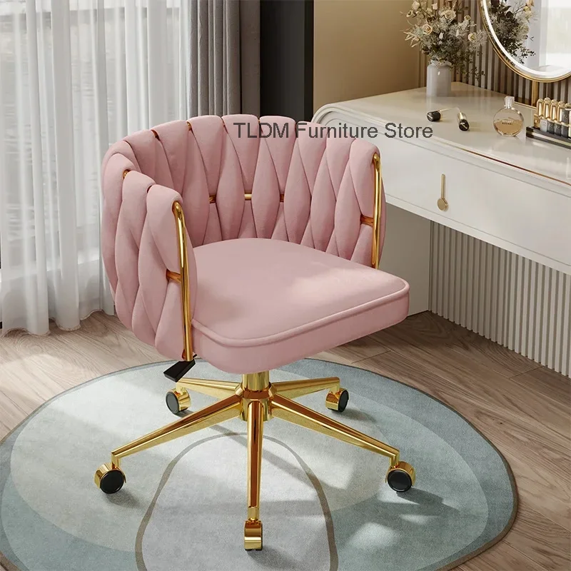 Nordic Luxury Velvet Living Room Chair Computer Chair Bedroom Dressing Stool Front Desk Office Chair INS Anchor Makeup Chair