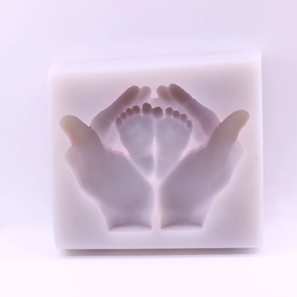 2D Parents' Hands Silicone Soap Mold Handheld Little Feet Fondant Cake Topper Chocolate Candy Baking Mould for Resin And Candle
