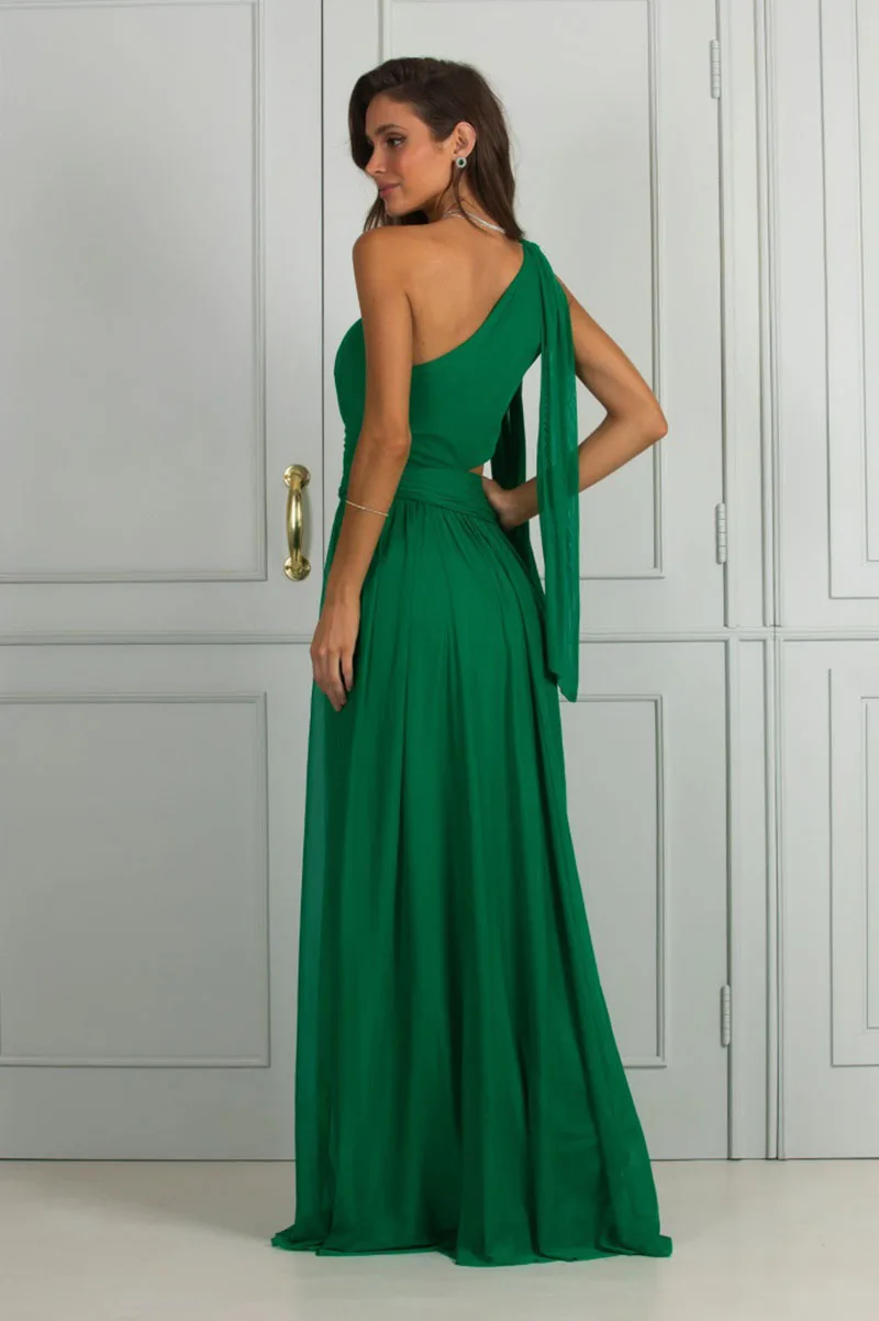 Vestido de noite feminino verde oco, elegante com fita de um ombro, vestido feminino dividido alto, vestido de festa sexy, moda