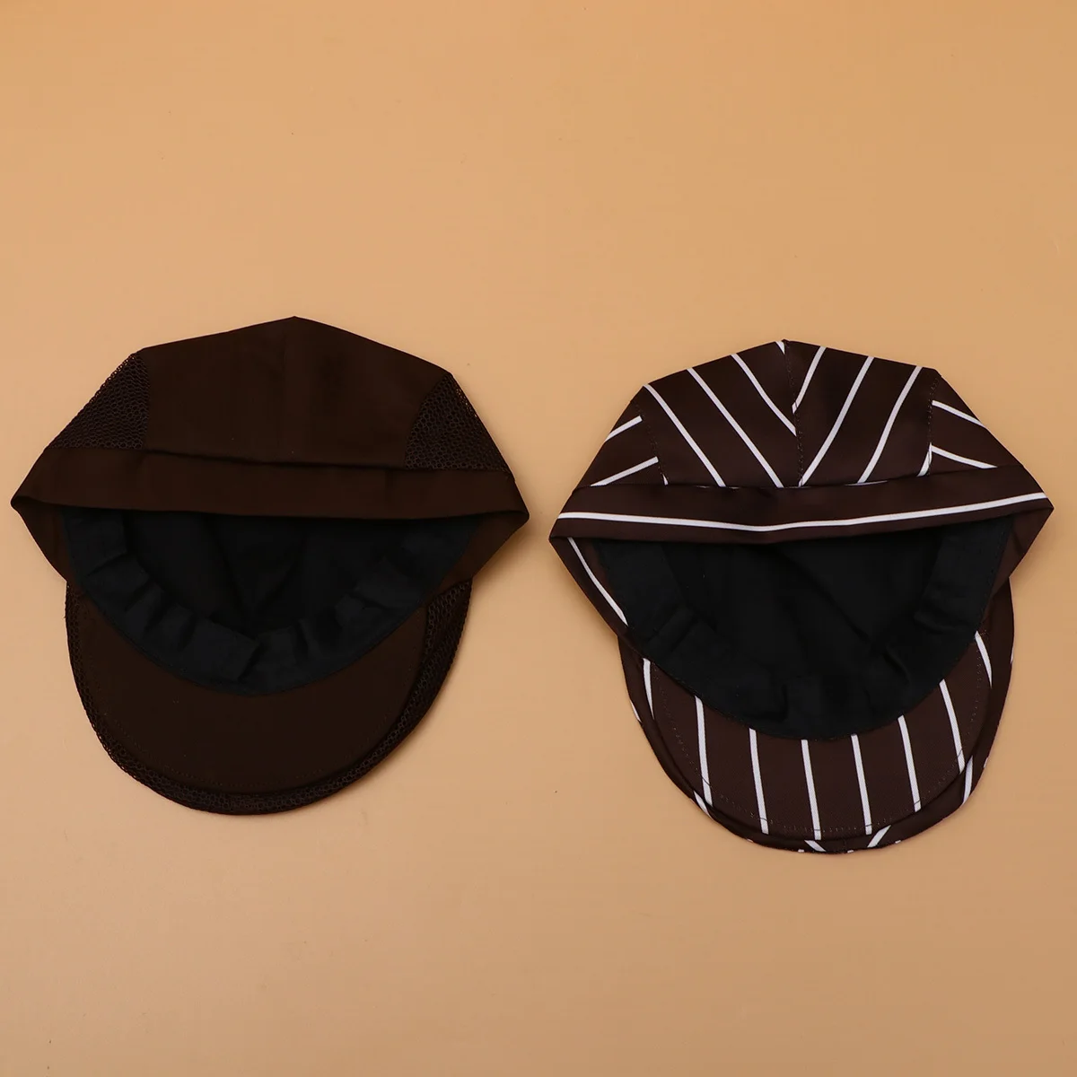 Chapeau de Chef de cuisine professionnel, casquette de travail pour Restaurant, béret de serveur confortable avec filet à café à rayures blanches, 2 pièces