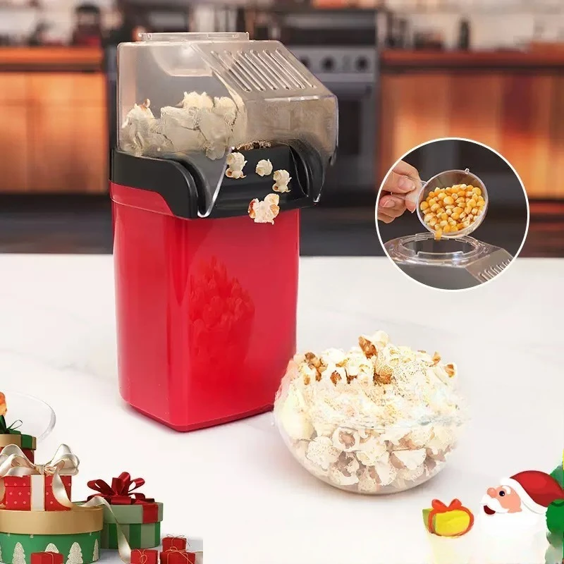 Automatic Mini Popcorn Maker Hot Air Oil-Free Popper with Transparent Lid, Healthy Snack Machine for Kids/Family
