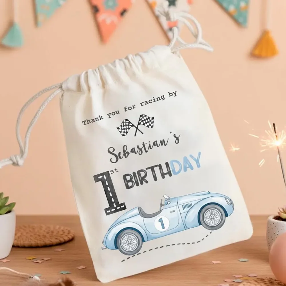 5pcs personalized Fast One Birthday Favor Bags Race Car Party Decor Two Fast Favor Bags for Kids Racing Birthday Party Supplies