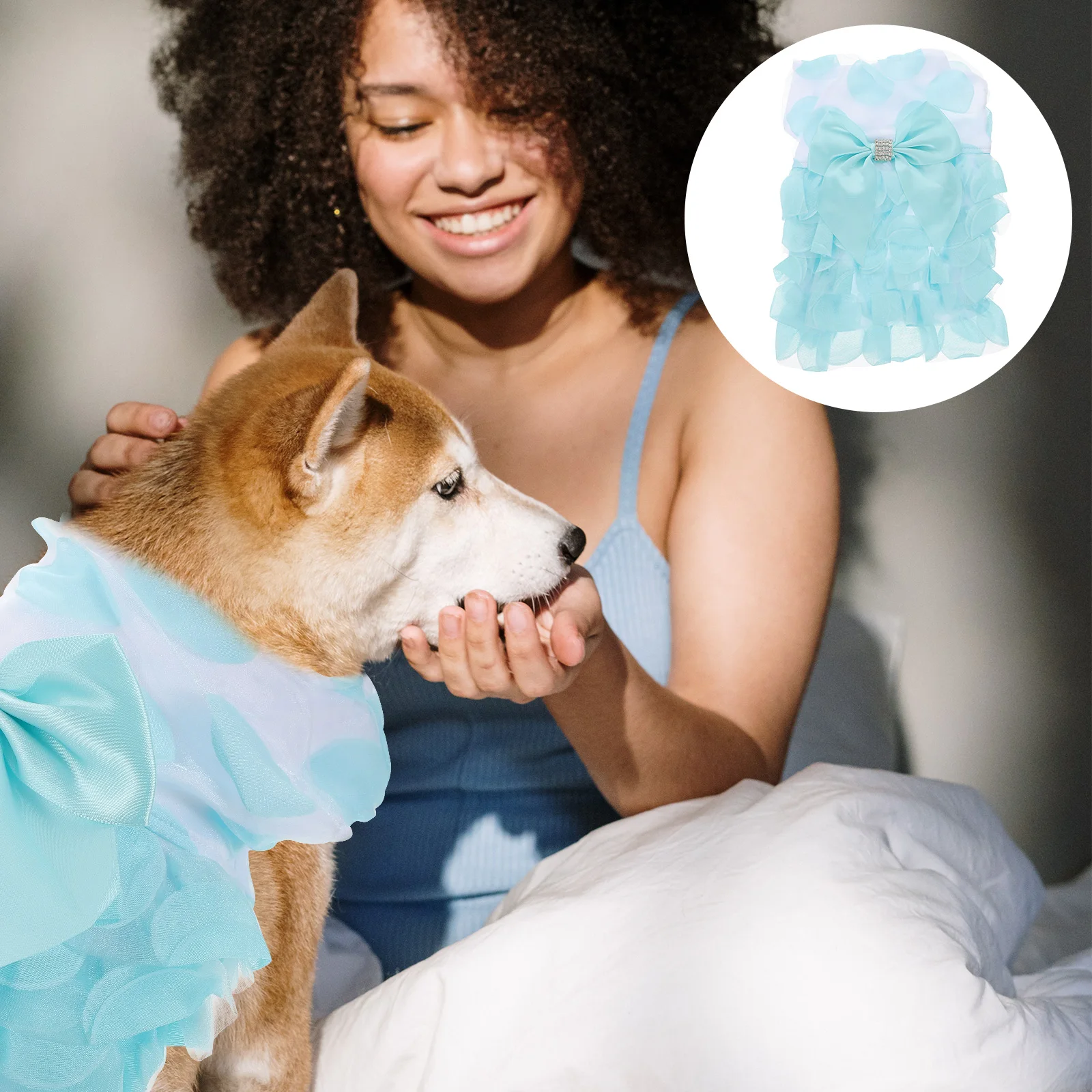

Dog Dress Dog Tutu Skirt Pet Bowknot Dress Blue Purple Medium Size Bride Bowknot Fashion Puppy Clothes Walking Jogging