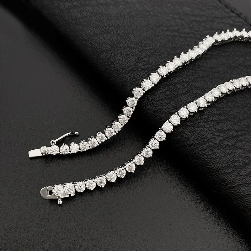 NeeTim Moissanite Tennis Necklace 3 Claw 925 Sterling Silver Plated 18k White Gold Sparkling Lab Diamond Necklaces for Women