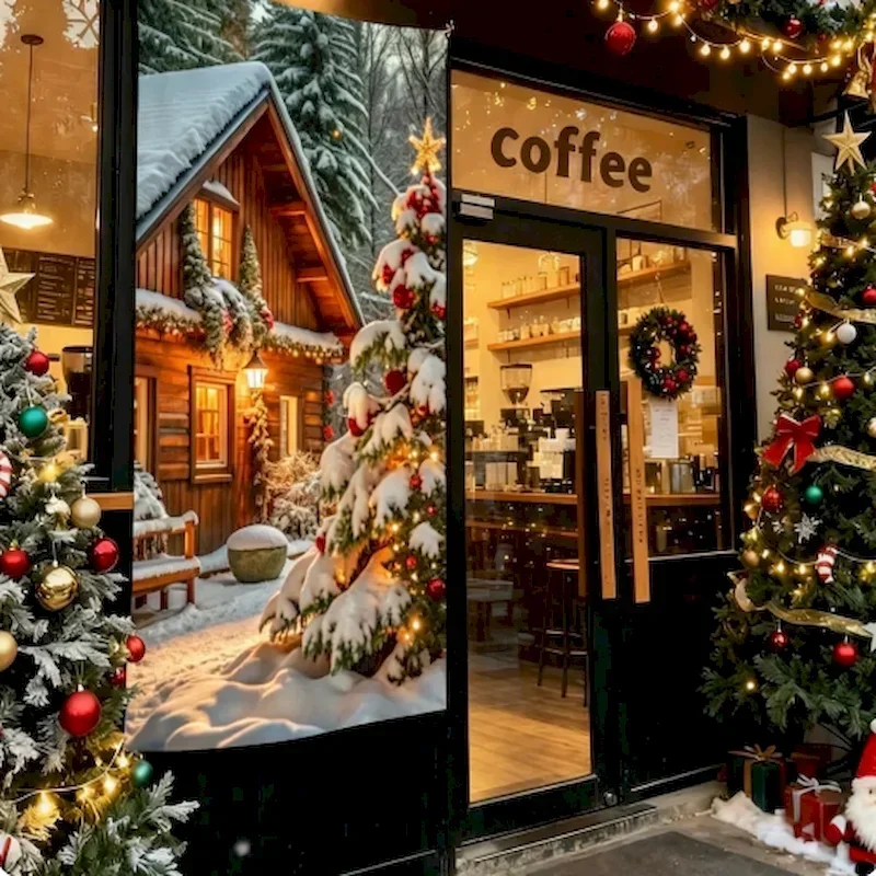 VIKAMA Winter Snow Town Christmas Tapestry Coffee Shop Street View Wall Hanging Photo Pavilion Home Wall Decoration Cloth