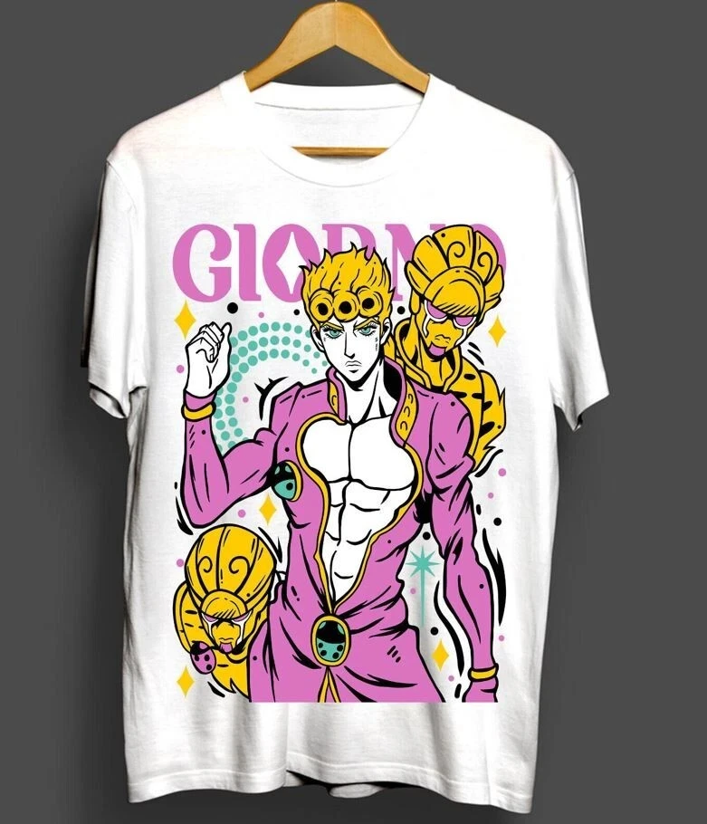 Giorno Giovanna JoJo's Bizarre Adventure Illustration Anime Trendy T-Shirt Cotton Graphic Tee Men Women Summer Streetwear