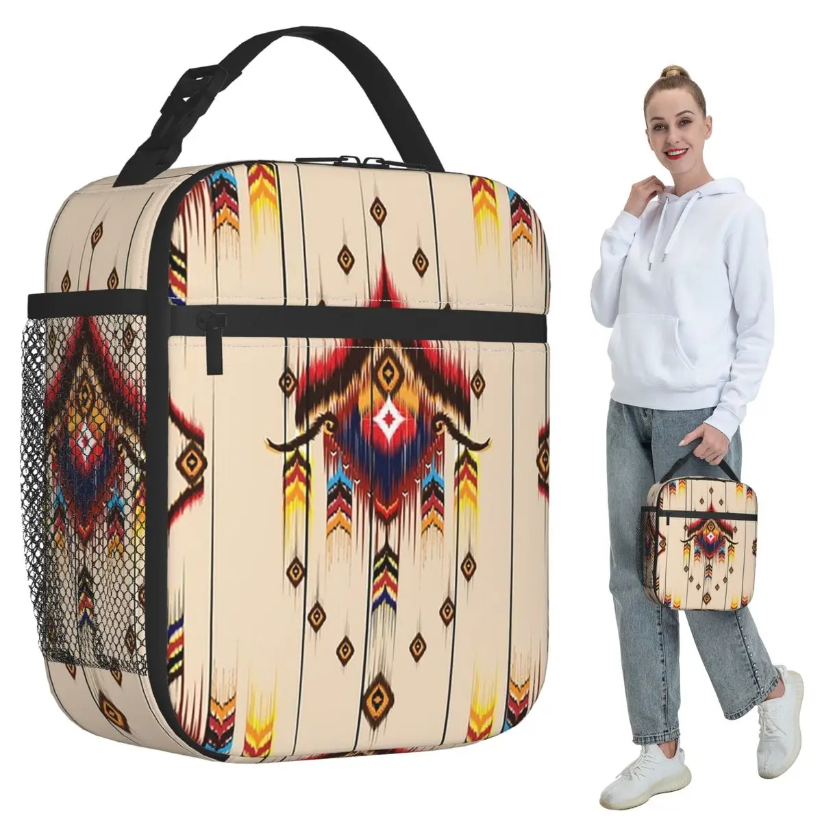 

Ikat Pattern Embroidery Abstract For Design Insulated Lunch Bag for Kids School Cooler Thermal Food Box Tote Lunch Boxes