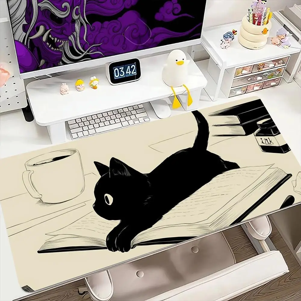 

Аниме Kawaii черный кот коврик для мыши 900x400 мм большой игровой коврик для мыши клавиатура геймер резиновый против морщин противоскользящий нижний коврик для стола
