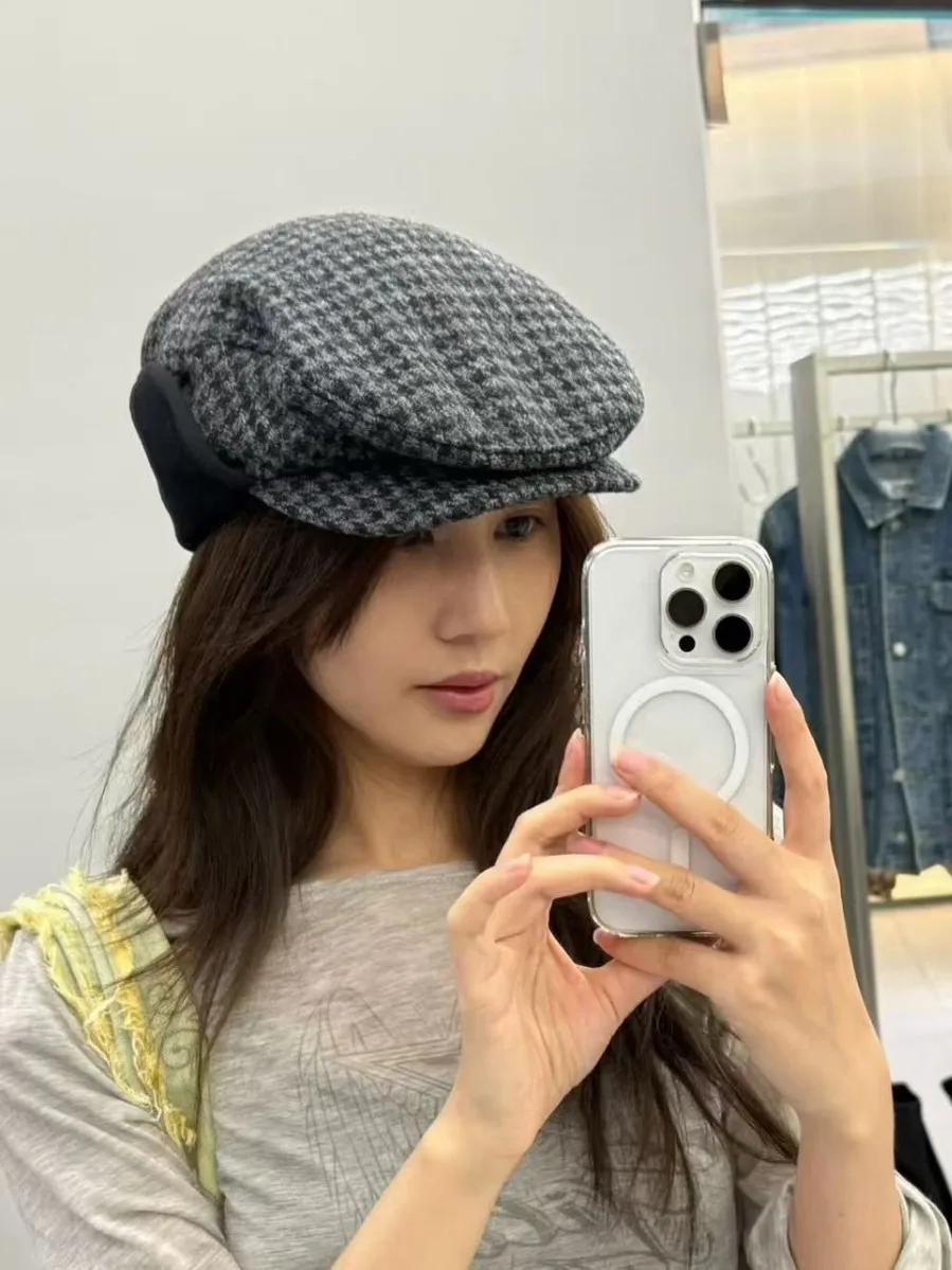 foldable-retro-ear-warmer-hat-flat-top-woolen-cap-duckbill-cap-for-men-warm-winter-spring-season-pure-color-hat