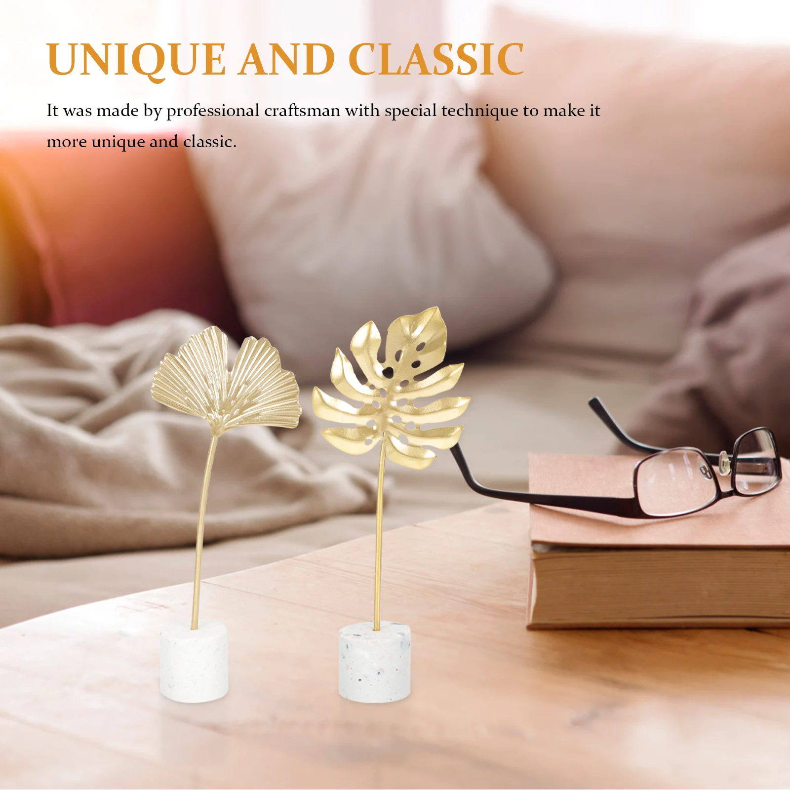 

2pcs Iron Monstera Leaf Decor Turtle Back Ornament Golden Metal Desktop Home Decor Living Room Bedroom Art Craft Household
