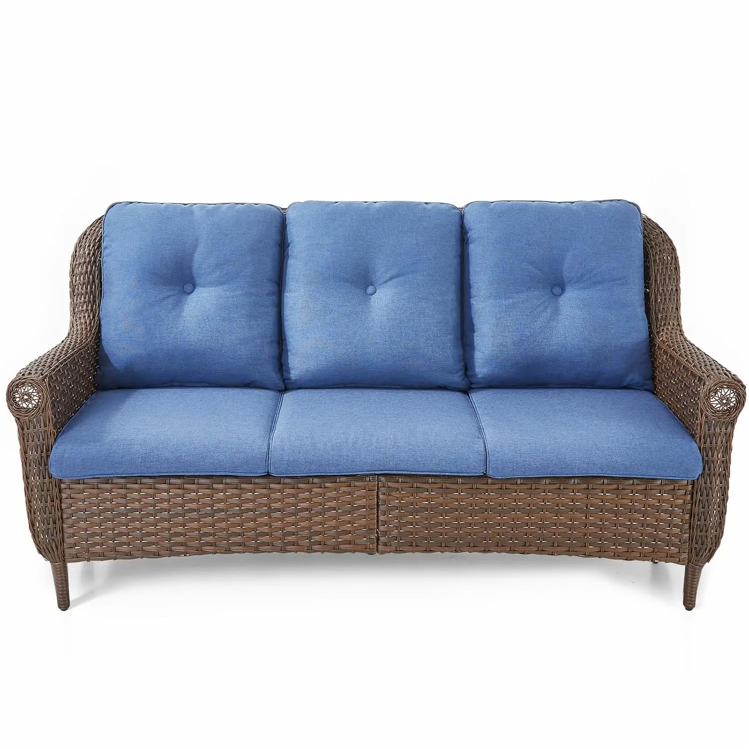 Outdoor Wicker Sofa 3-Seater High Back Thick Cushion All-Weather Rattan Garden Porch Poolside Apartment, Customized