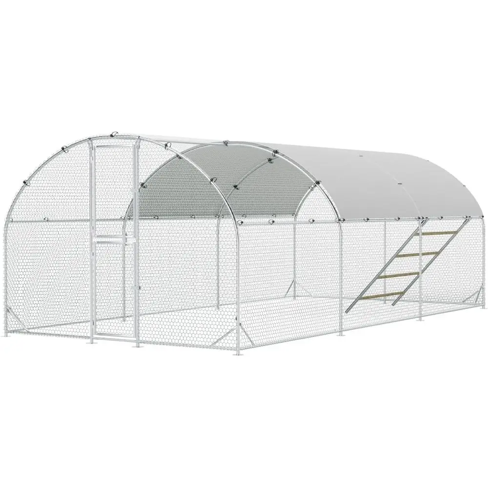 

Просторный уличный вольер для кур с купольной крышей 10x20x6.5 футов, укрытием, переполохом и двумя входными дверями