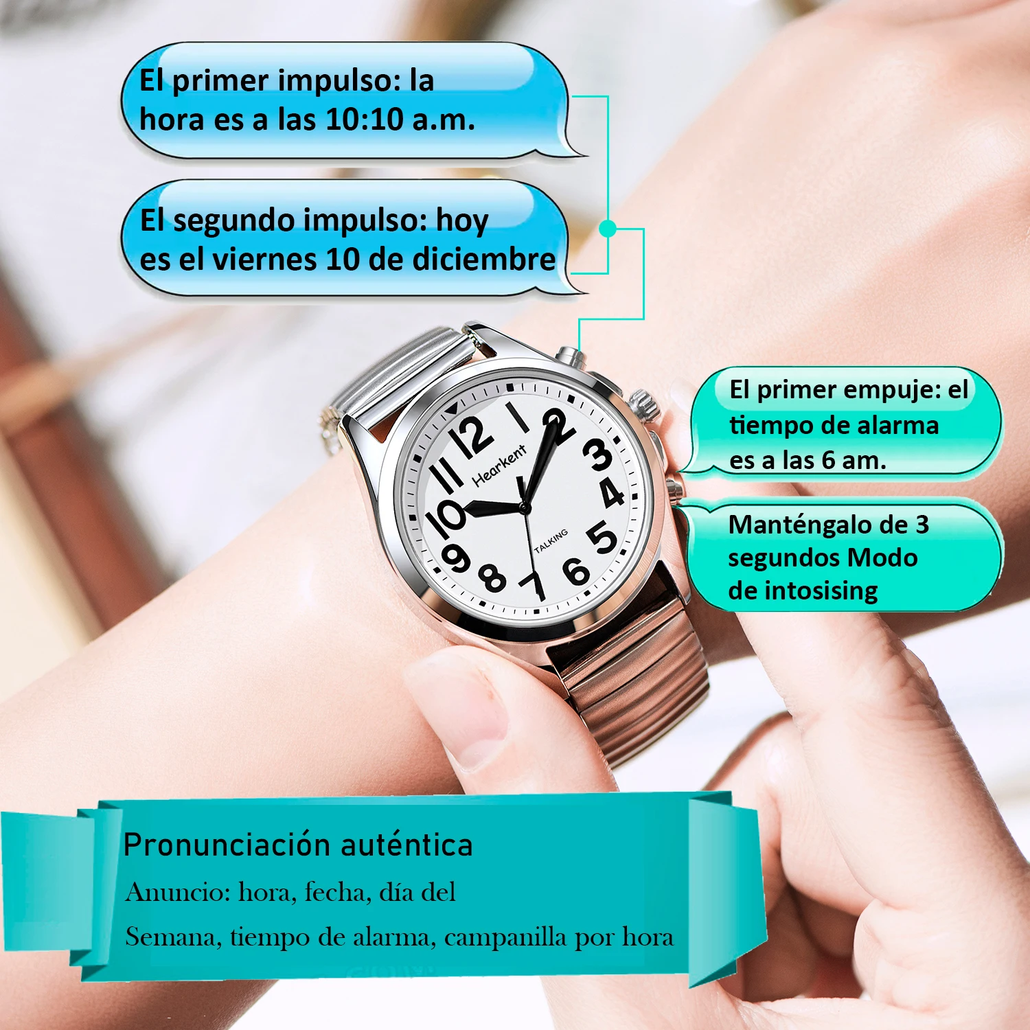 Hearkent Spanish Talking Watch with Alarm for Blind Women Speaking Spanish Watches for Seniors Ladies Wristwatches reloj mujer